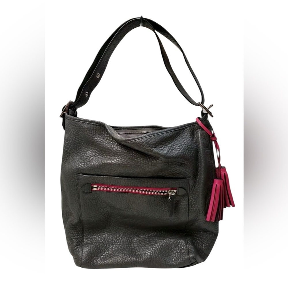 Coach Women's Gray Pebbled Leather Zip Top Shoulder Hobo Bag